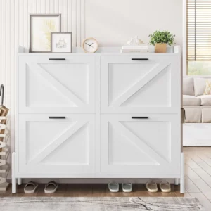 Farmhouse Shoe Storage Cabinet with 4 Flip Drawers
