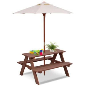 Kids Picnic Table Set w/Removable Umbrella