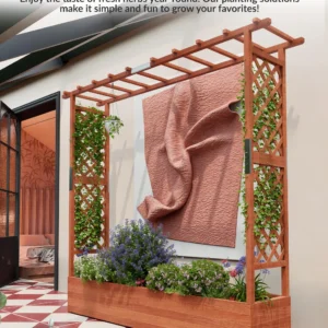 Elevated Wooden Raised Garden Bed with Trellis
