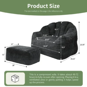 Bear Paw Shaped Bean Bag Chair with Footrest