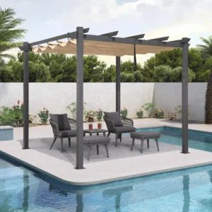 10' X 10' Outdoor Retractable Pergola with Sun Shade Canopy