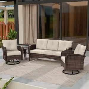 4 Piece Patio Set, Wicker & Heavy-Duty Steel Frame