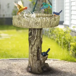 Bird Bath with Decorative Faux Bird