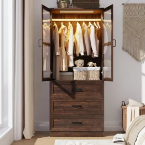 Farmhouse Armoire 2Door 3Drawer LED Lighting