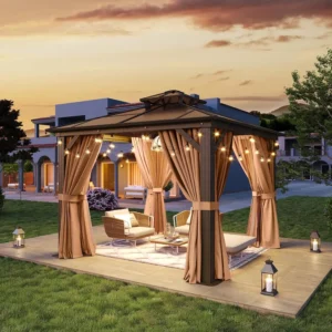 Gazebo with Double Top Canopy, Netting and Curtains