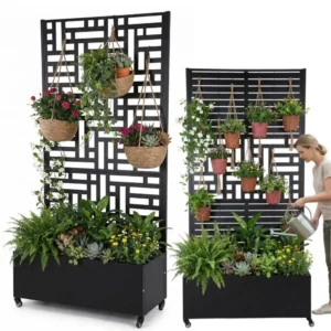 Metal Trellis Outdoor Raised Planter Box