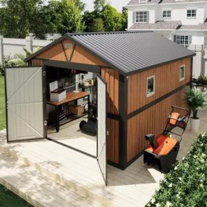 10x12 FT Outdoor Storage Shed with Lockable Doors & Window