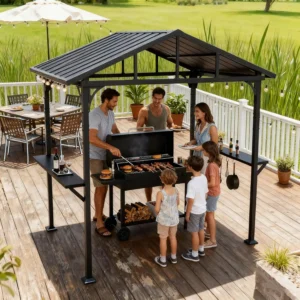 8x5ft Metal BBQ Grill Gazebo